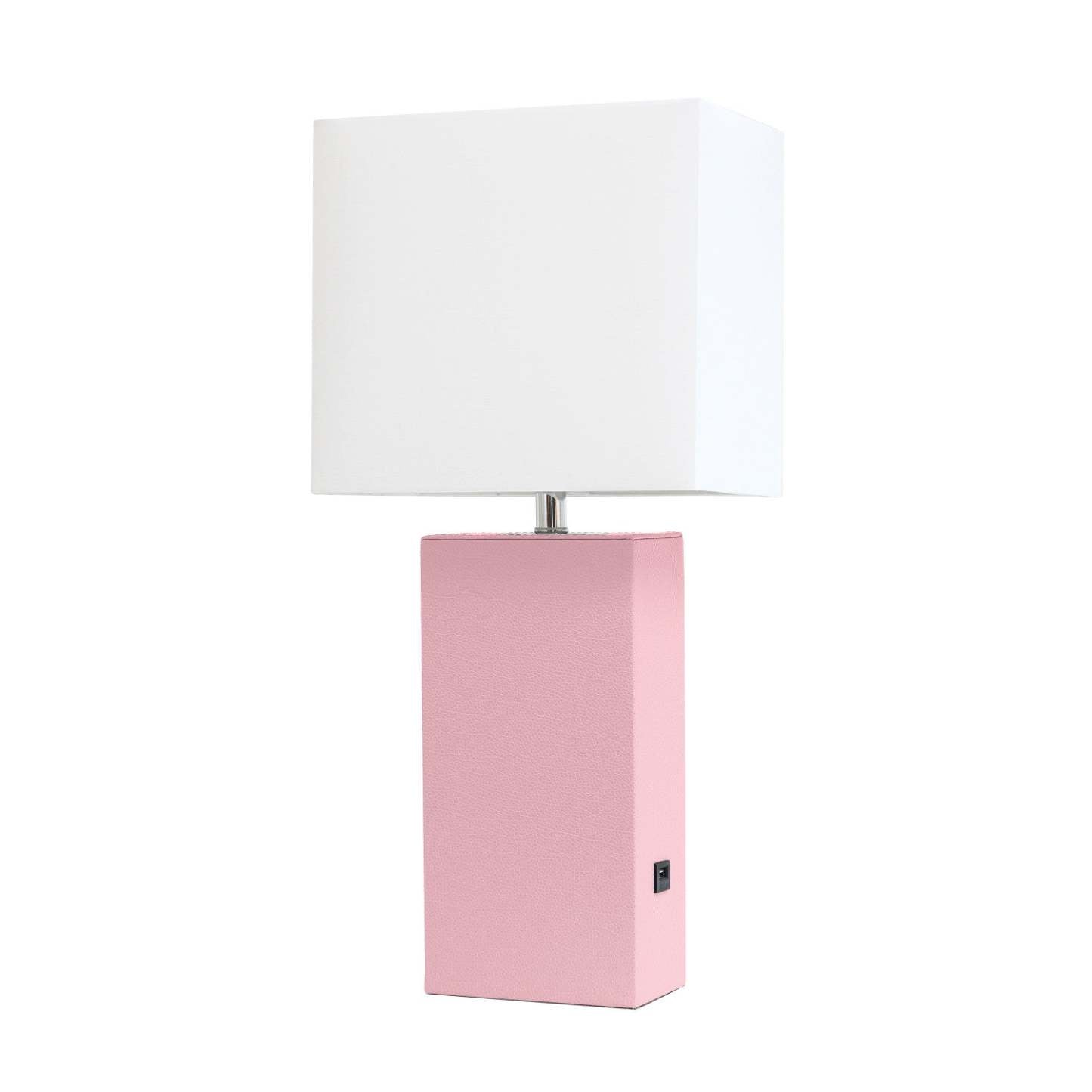 Lampe de table moderne Elegant Designs en cuir avec USB et abat-jour en tissu blanc, rose|Lampe de table moderne Elegant Designs en cuir avec USB, rose|D21E0GKN