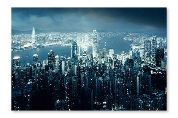 Hong Kong vu du pic Victoria : Cadre mural et panneau en tissu 16 x 24 po | Hong Kong vu du pic Victoria 16 po x 24 po : Cadre d'art mural et panneau en tissu | D44GTNO0