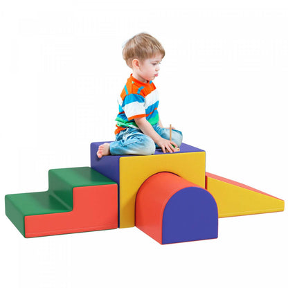 Qaba Blocs d'escalade en mousse pour tout-petits, ensemble de jeu modulaire pour bébés et enfants, équipement de jeu doux | Qaba Ensemble de jeu en mousse pour tout-petits et enfants, 4 pièces faciles à nettoyer, douces et sûres