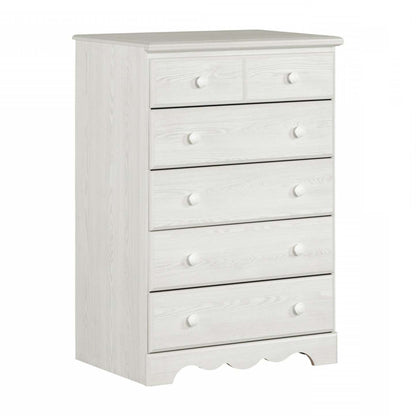 Commode 5 tiroirs Summer Breeze - Pin blanc|Commode verticale Summer Breeze à 5 tiroirs - pin blanc