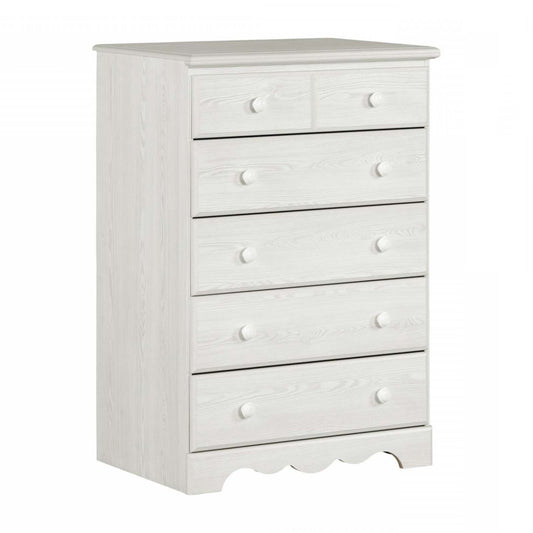 Commode 5 tiroirs Summer Breeze - Pin blanc|Commode verticale Summer Breeze à 5 tiroirs - pin blanc