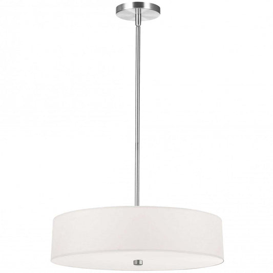 Dainolite Everly 4 Light Pendant Polish Chrome Finish White Shade Lamp|Luminaire suspendu Everly de Dainolite avec abat-jour blanc, fini chromé poli et 4 ampoules