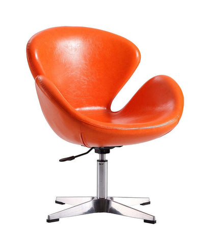 Manhattan Comfort Raspberry Polished Chrome Faux Leather Adjustable Pivotant Chair - Tangerine|Chaise pivotante réglable Raspberry de Manhattan Comfort en chrome poli et en similicuir - tangerine