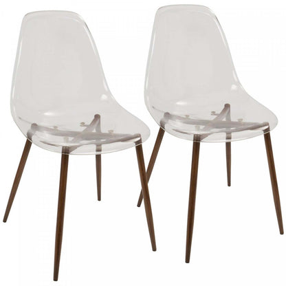 LumiSource Clara Walnut Clear Mid-Century Modern Dining Accent Chair - Set of 2|Chaise d’appoint de salle à manger moderne du milieu du 20e siècle Clara transparente et noyer - ensemble de 2