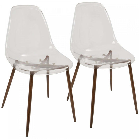 LumiSource Clara Walnut Clear Mid-Century Modern Dining Accent Chair - Set of 2|Chaise d’appoint de salle à manger moderne du milieu du 20e siècle Clara transparente et noyer - ensemble de 2