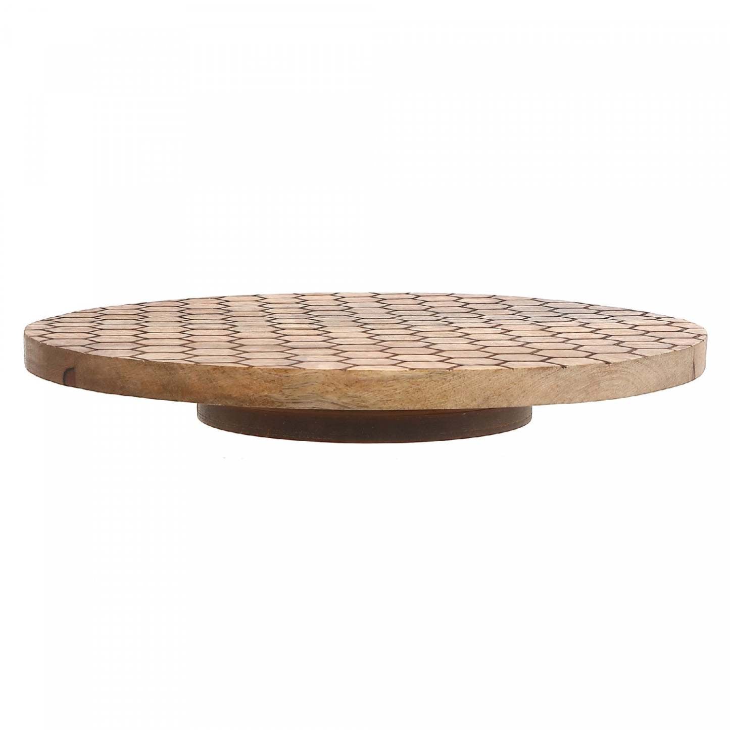 Mango Wood Honeycomb Lazy Susan Dinnerware|Plateau tournant en manguier à motifs d’hexagones