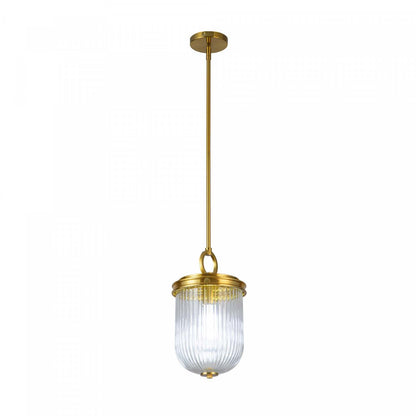 Suspension Myla à 1 lumière, laiton vintage avec lampe en verre nervuré | Suspension A 1 lampe Myla, Laiton Retro Et Verre Nervure