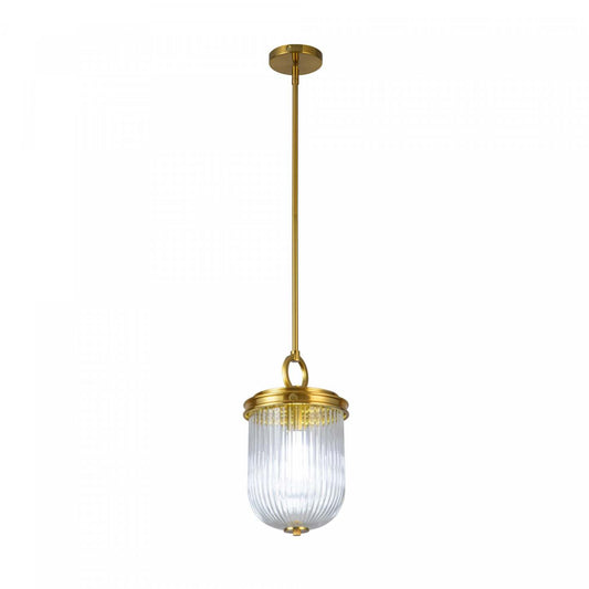 Suspension Myla à 1 lumière, laiton vintage avec lampe en verre nervuré | Suspension A 1 lampe Myla, Laiton Retro Et Verre Nervure