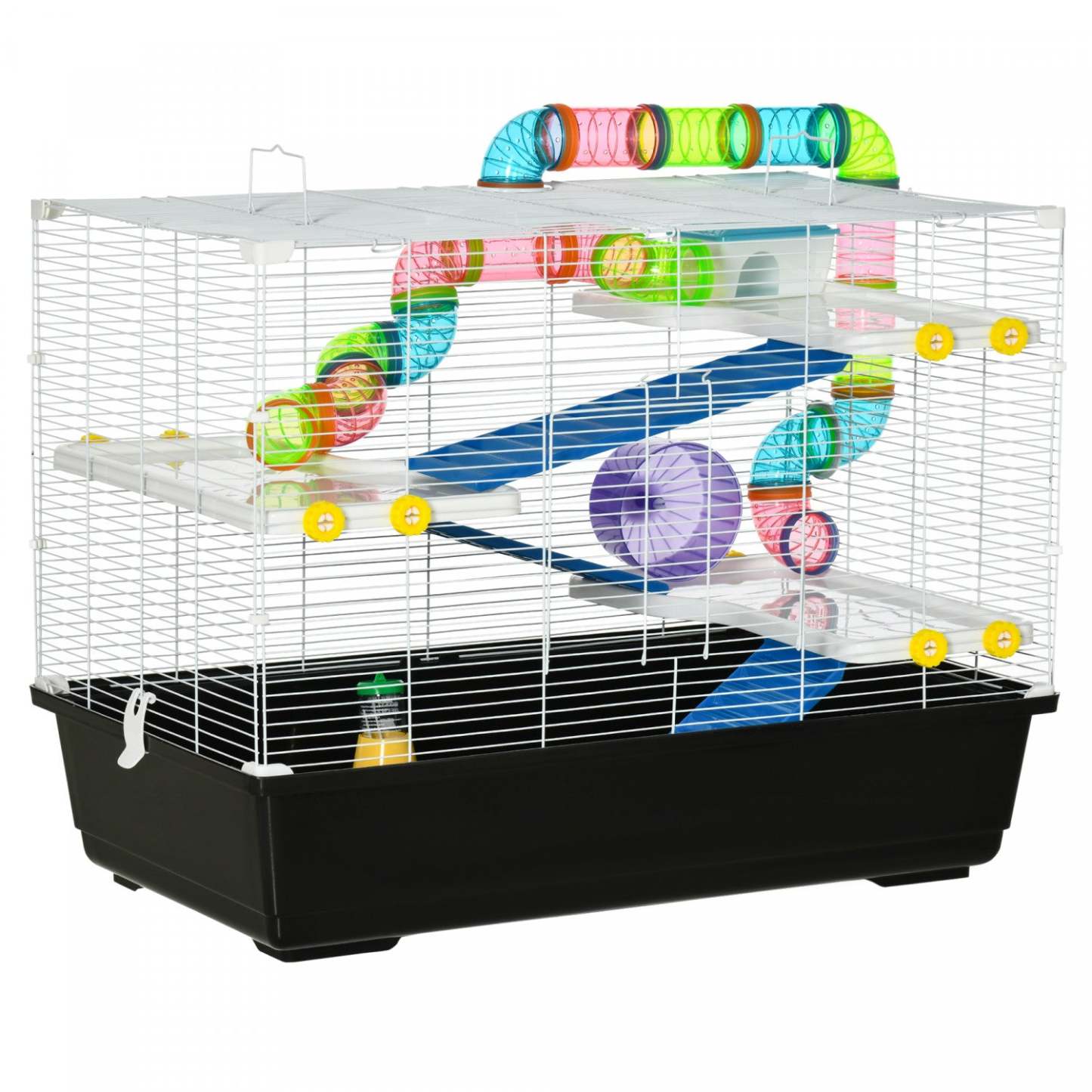 Pawhut Grande Cage Pour Hamster De 31 Cm, Maison Pour Petits Animaux, Refuge Pour Gerbilles À Plusieurs Étages, Système De Tubes De Tunnel