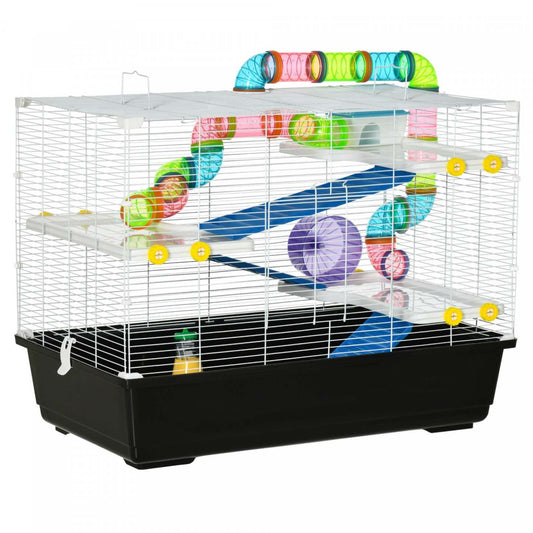 Pawhut Grande Cage Pour Hamster De 31 Cm, Maison Pour Petits Animaux, Refuge Pour Gerbilles À Plusieurs Étages, Système De Tubes De Tunnel