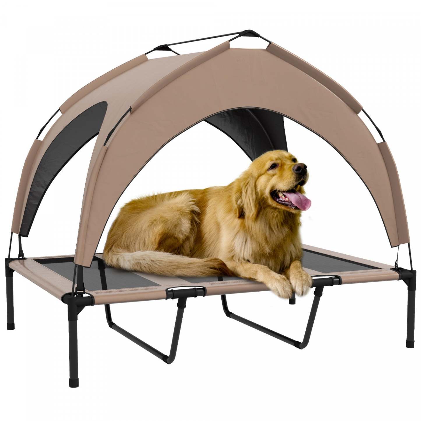 Pawhut Lit Surelevé Pour Chien Avec Auvent, Lit Rafraichissant Pour Chien Pour Le Camping, Lit Surelevé Portable Avec Maille