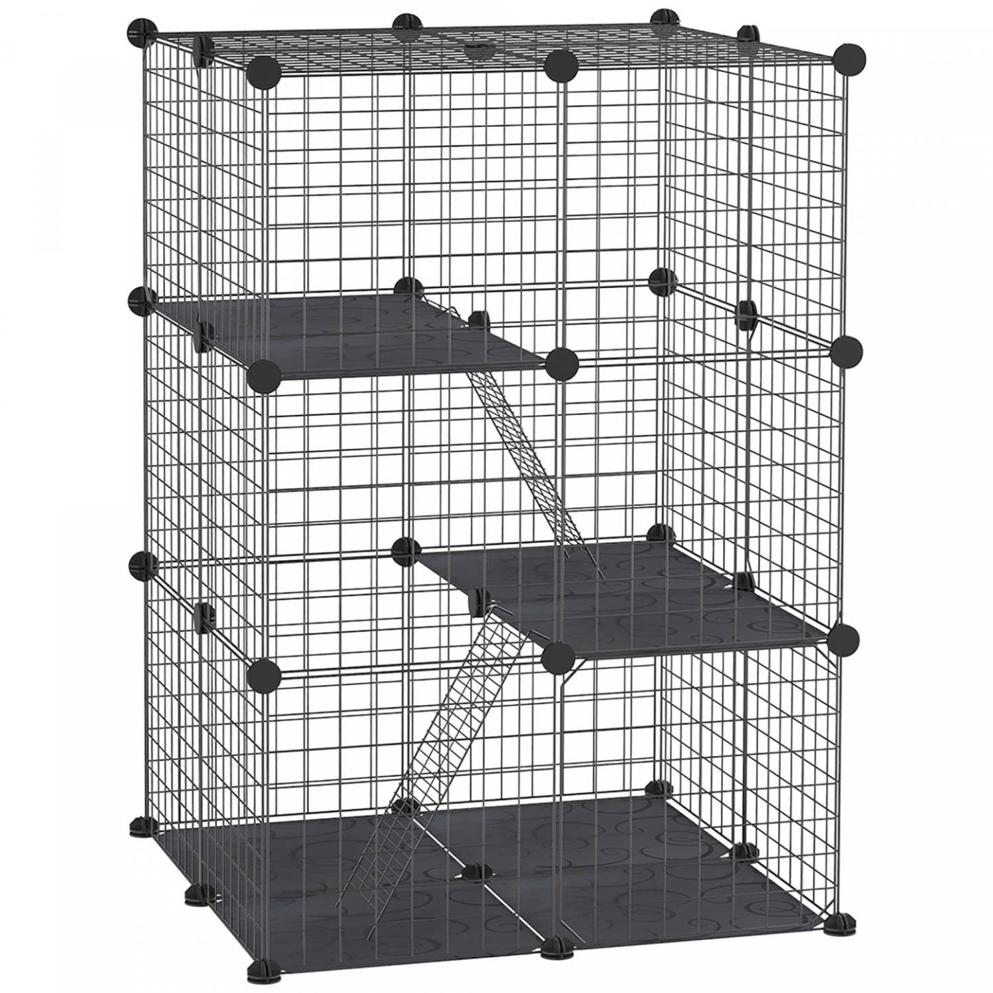 Pawhut Parc Pour Animaux Domestiques Enclos Modulaire 3 Niveaux Pour Lapins Chinchillas Avec Connexi