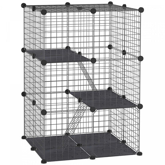 Pawhut Parc Pour Animaux Domestiques Enclos Modulaire 3 Niveaux Pour Lapins Chinchillas Avec Connexi