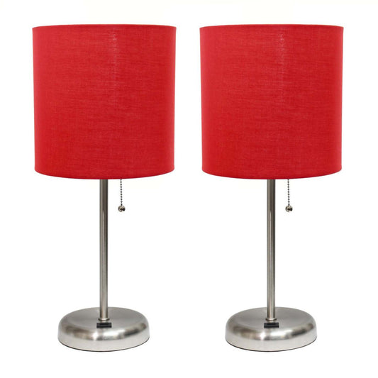 Lampe de table Limelights rouge avec port de recharge USB et abat-jour en tissu, ensemble de 2