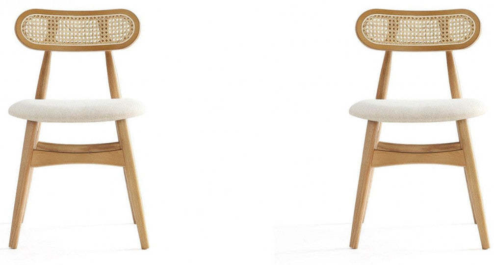 Manhattan Comfort Set of 2 Colbert Dining Chairs - Natural Canne &amp; Oatmeal|Ensemble 2 chaises de salle à manger Colbert de Manhattan Comfort - cannage naturel et avoine
