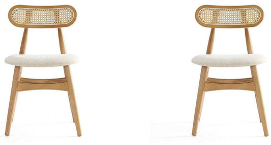 Manhattan Comfort Set of 2 Colbert Dining Chairs - Natural Canne &amp; Oatmeal|Ensemble 2 chaises de salle à manger Colbert de Manhattan Comfort - cannage naturel et avoine