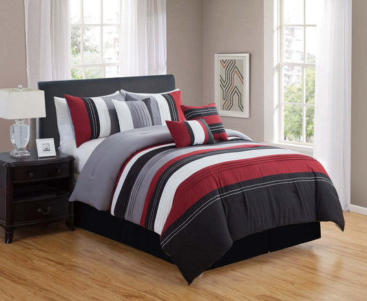 Puno 7 Piece Comforter Set In Queen -Red|Ensemble d'édredon Puno 7Â pièces de couleur rouge pour grand lit