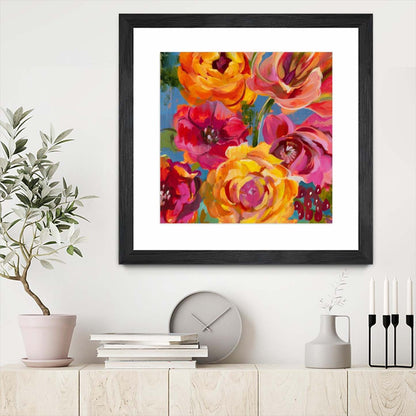 Œuvre d’art murale encadrée noire et mate « Spring Bouquet V32 » 30 x 30