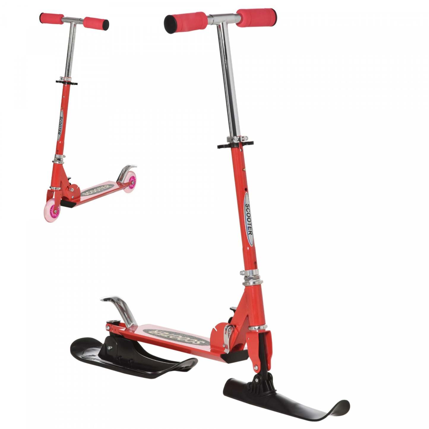 Qaba Trottinette Neige, Trottinette 2-en-1 à Hauteur Réglable pour Enfants de Plus de 7 Ans,|Qaba 2-en-1 Trottinette Convertible Tous Temps Pluie Neige Avec Roues Lames Rouge