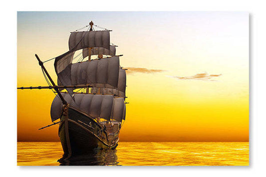 Voilier en mer 16 x 24 po : Cadre d'art mural et panneau de tissu | Voilier en mer 16 po x 24 po : Cadre d'art mural et panneau de tissu | D44GQH2Y