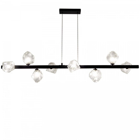 Dainolite Pearlene 8 Light Horizontal Pendant Matte Black Clear Glass Lamp|Luminaire suspendu horizontal Pearlene de Dainolite en verre transparent, avec fini noir mat et 8 ampoules
