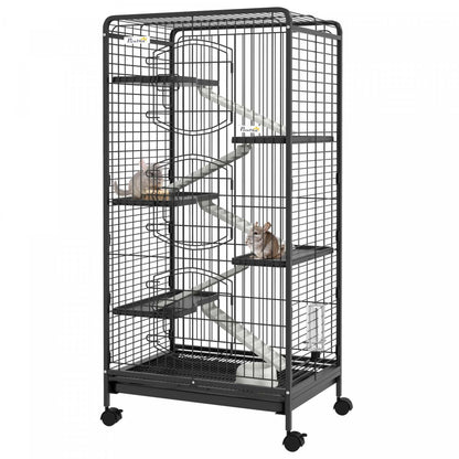 Pawhut Cage Pour Petits Animaux À 6 Niveaux Pour Lapins, Furets, Chinchillas Sur Roues Avec Plateau Amovible