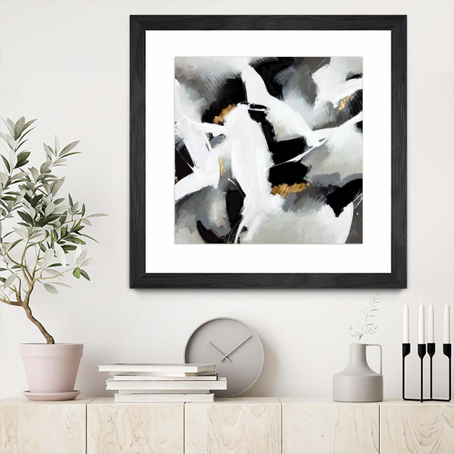 Œuvre d’art murale encadrée noire et mate « Driven To Dig In » 30 x 30