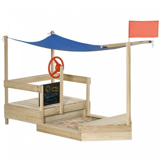 Bac à sable en bois pour enfants avec couvercle, station de jeu pliable, bateau de sable couvert pour enfants en extérieur, avec drapeau, B|Bac A Sable Pour Enfants A L'exterieur, Station De Jeu Pliable, Avec Drapeau, Auvent D'ombrage, Reve