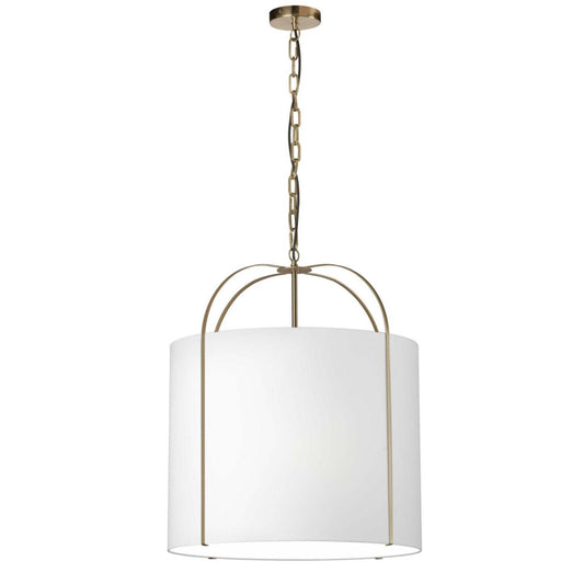 Dainolite Quincy 3 Light Pendant Gold White Shade Lamp|Luminaire suspendu Quincy de Dainolite avec abat-jour blanc, fini doré et 3 ampoules
