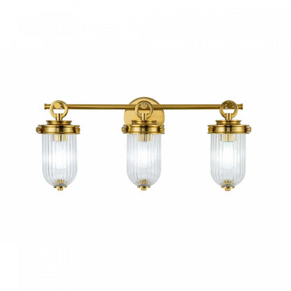 Salle de bains Myla à 3 lumières, laiton vintage avec lampe en verre nervuré | Luminaire De Salle De Bain A 3 lampes Myla, Laiton Retro Et Verre Nervure
