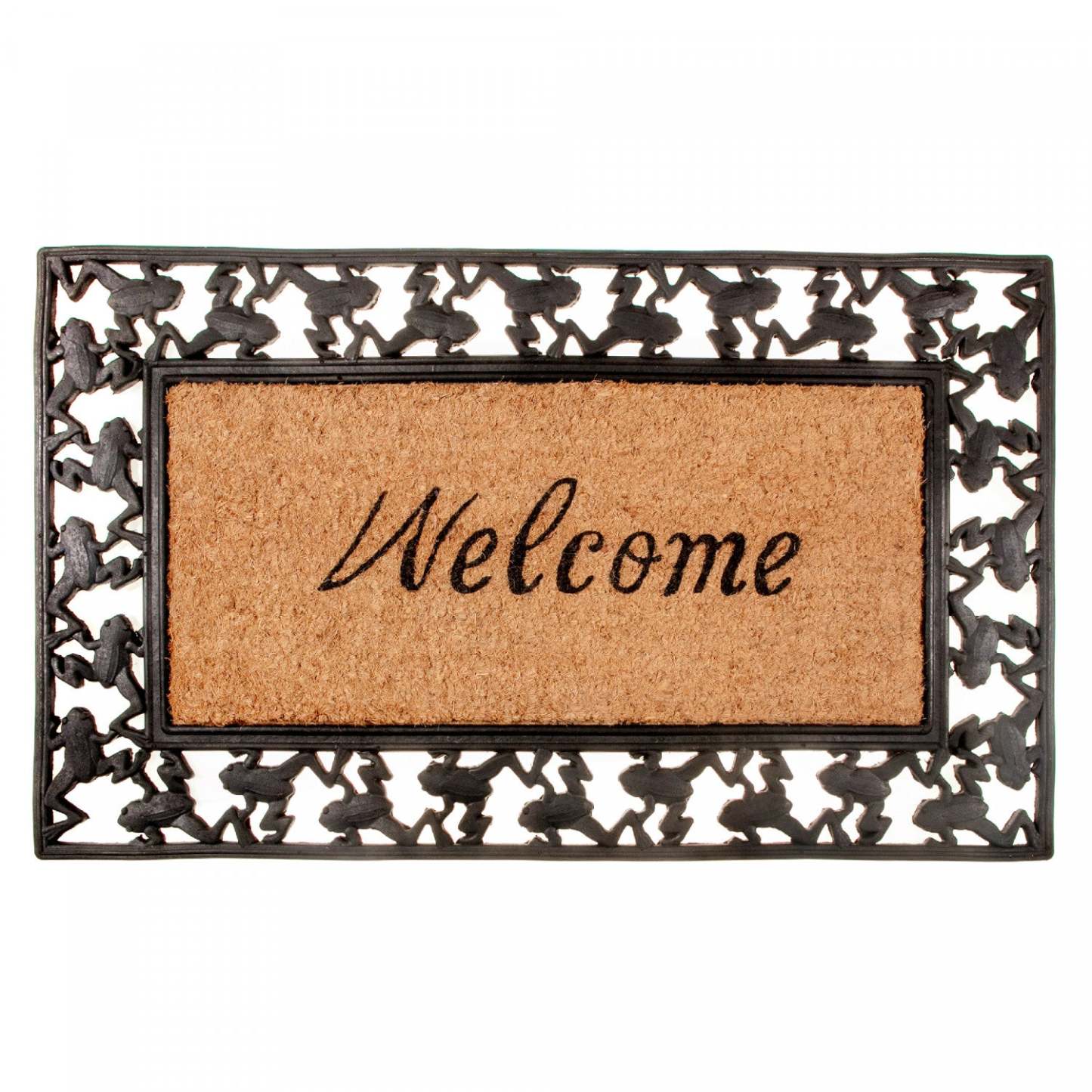 Italics Welcome Rubber &amp; Brush Mat Floormat|Tapis de sol en caoutchouc et tapis-brosse « Welcome » en italique
