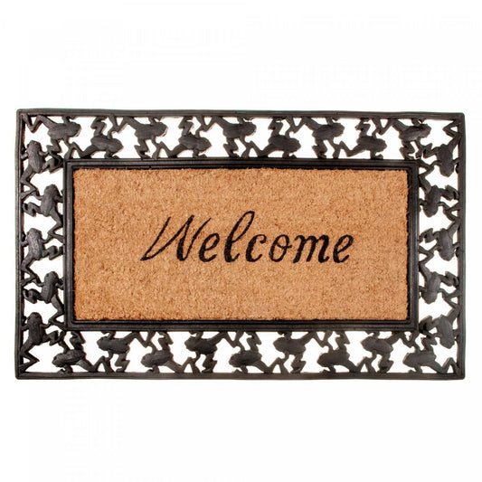 Italics Welcome Rubber &amp; Brush Mat Floormat|Tapis de sol en caoutchouc et tapis-brosse « Welcome » en italique