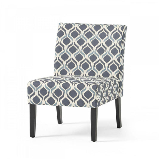 Chaise d'appoint Oliver en tissu d'apparence lin avec pattes en bois d'hévéa - Bleu et gris | Fauteuil D'appoint Oliver En Tissu aspect lin Avec Pieds En Bois Caoutchouc - Bleu Et Gris