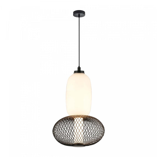 Suspension A Del Integrees Ace, Noire With Verre Blanc Opalise | Suspension A Del Integrees Ace, Noire With Verre Blanc Opalise