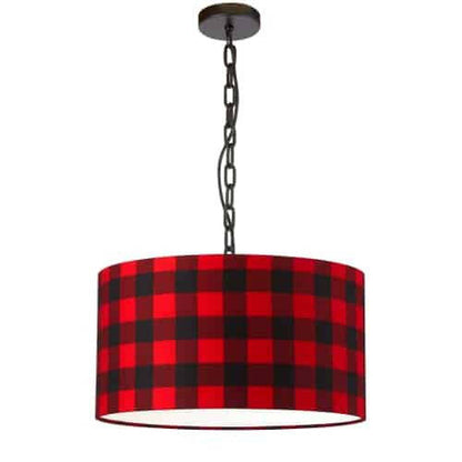 Dainolite Braxton 1 Light Pendant Medium Black Finish Buffalo Check Shade Lamp|Luminaire suspendu moyen Braxton de Dainolite avec abat-jour à carreaux, fini noir et 1 ampoule