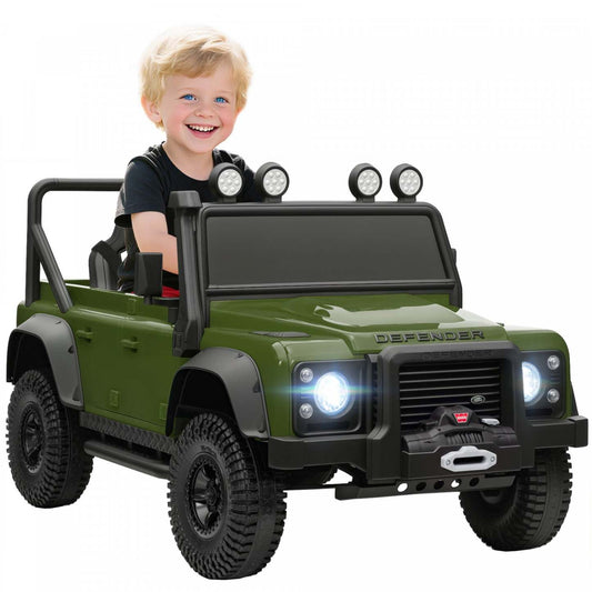 Voiture électrique Qaba Land Rover sous licence pour enfants, camion à conduire alimenté par une batterie de 12v 7ah avec télécommande, suspension à ressort, véhicule électrique à 3 vitesses pour les 3-5 ans, vert