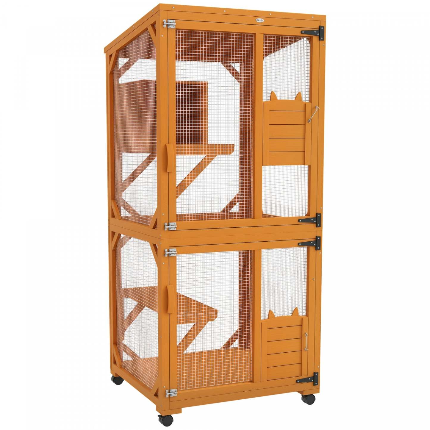 Pawhut 71 H Grande Catio Enclos Extérieur pour Chats, Maison en Bois pour Chatons pour Patio, Design Élevé avec Roues, Boîte de Repos, Résistante à l'Eau, Multi-Plateformes, Pour 1-3 Chats, Orange