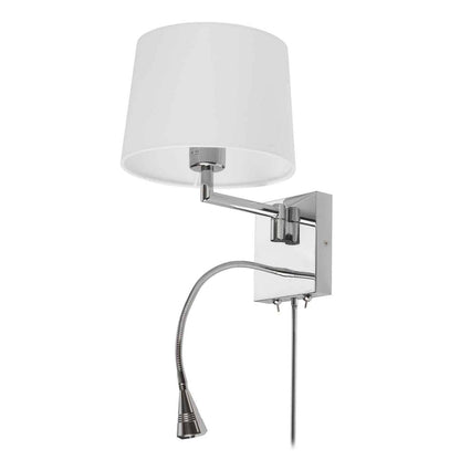 Dainolite LED Reading Light 1 Light LED Wall Sconce Poli Chrome Finish White Shade Lamp|Applique murale de Dainolite avec lampe de lecture à DEL, abat-jour blanc, fini chromé poli et 1 ampoule
