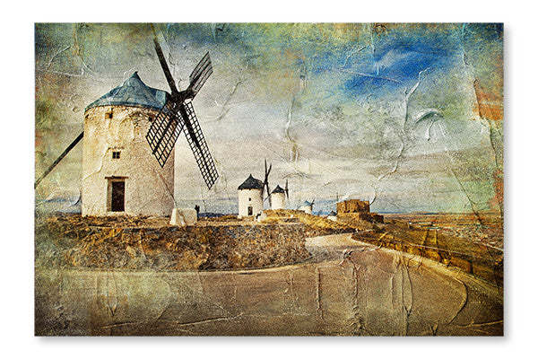 Moulins à vent d'Espagne, cadre mural et panneau en tissu 16 x 24 po | Moulins à vent d'Espagne 16 po x 24 po : Cadre d'art mural et panneau en tissu | D44GDK1W
