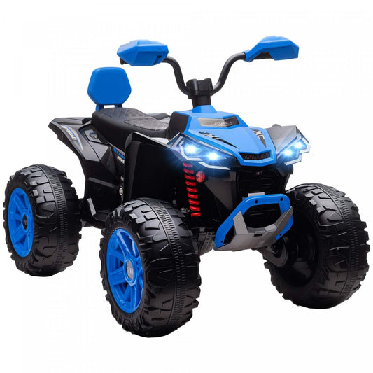 Qaba 24v Enfant Atv, voiture à deux places pour enfants, quad électrique alimenté par batterie avec 4 roues à suspension, vitesses haute/basse, musique, phares, pour garçons et filles, bleu