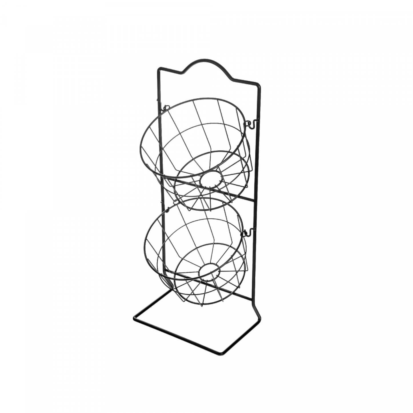 2 Tier Round Metal Grid Fruit Basket Stand Black Kitchen Storage|Présentoir de rangement noir à 2 niveaux avec corbeilles de fruits rondes en grillage en métal pour la cuisine