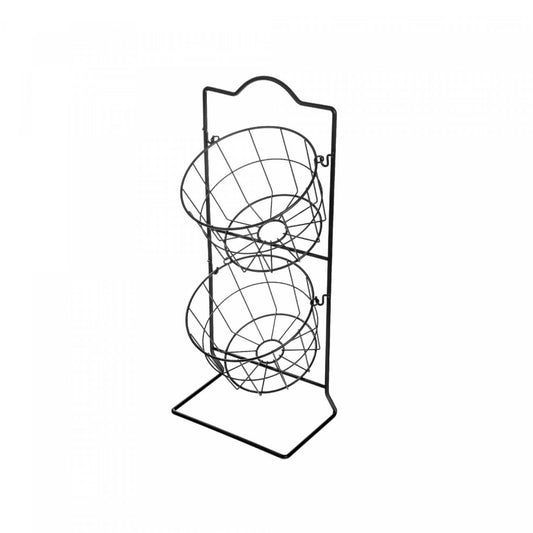 2 Tier Round Metal Grid Fruit Basket Stand Black Kitchen Storage|Présentoir de rangement noir à 2 niveaux avec corbeilles de fruits rondes en grillage en métal pour la cuisine