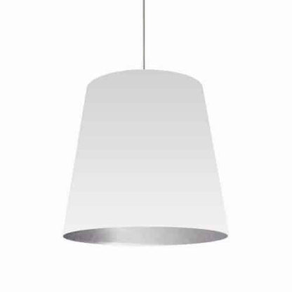 Dainolite Oversize Drum 1 Light Pendant Large White/Silver Shade Lamp|Grand luminaire suspendu de Dainolite avec très grand abat-jour cylindrique blanc et argenté, et 1 ampoule