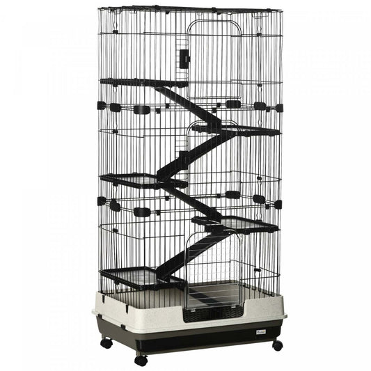 Pawhut 32l 6 niveaux Cage Pour Petits Animaux Clapier Avec Roues Universelles Bloquables, Plateau Amovible Fo|Cage Pour Lapins Ou Petits Animaux A 6 Niveaux Pawhut, Parfait Pour Le Membre De La Famille A Fourrure