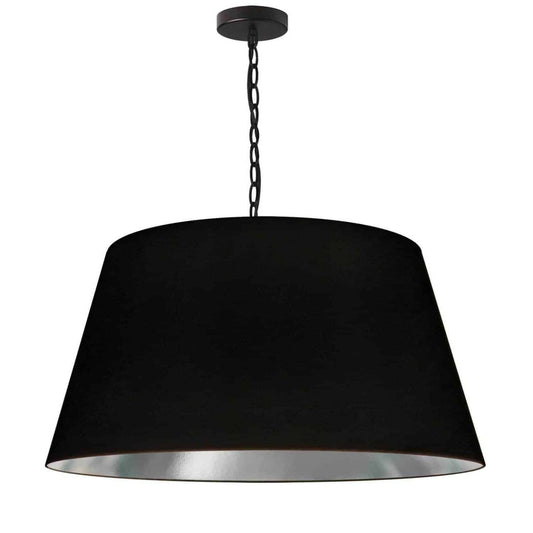Dainolite Brynn 1 Light Pendant Large Black Finish Black/Silver Shade Lamp|Grand luminaire suspendu Brynn de Dainolite avec abat-jour noir et argenté, fini noir et 1 ampoule