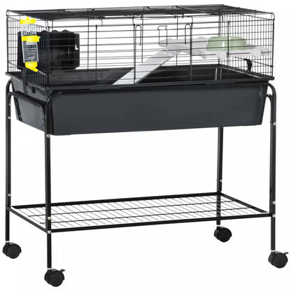 Pawhut Cage Pour Petits Animaux, Cage Roulante De 35 Po Avec Support Amovible, Distributeur D'eau, Disque Alimentaire