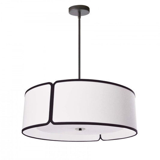 Dainolite Notched Drum 4 Light Notched Drum Pendant Black Finish White Shade/White Diffuser Lamp|Luminaire suspendu de Dainolite avec abat-jour cylindrique blanc à encoches qui diffuse la lumière, fini noir et 4 ampoules