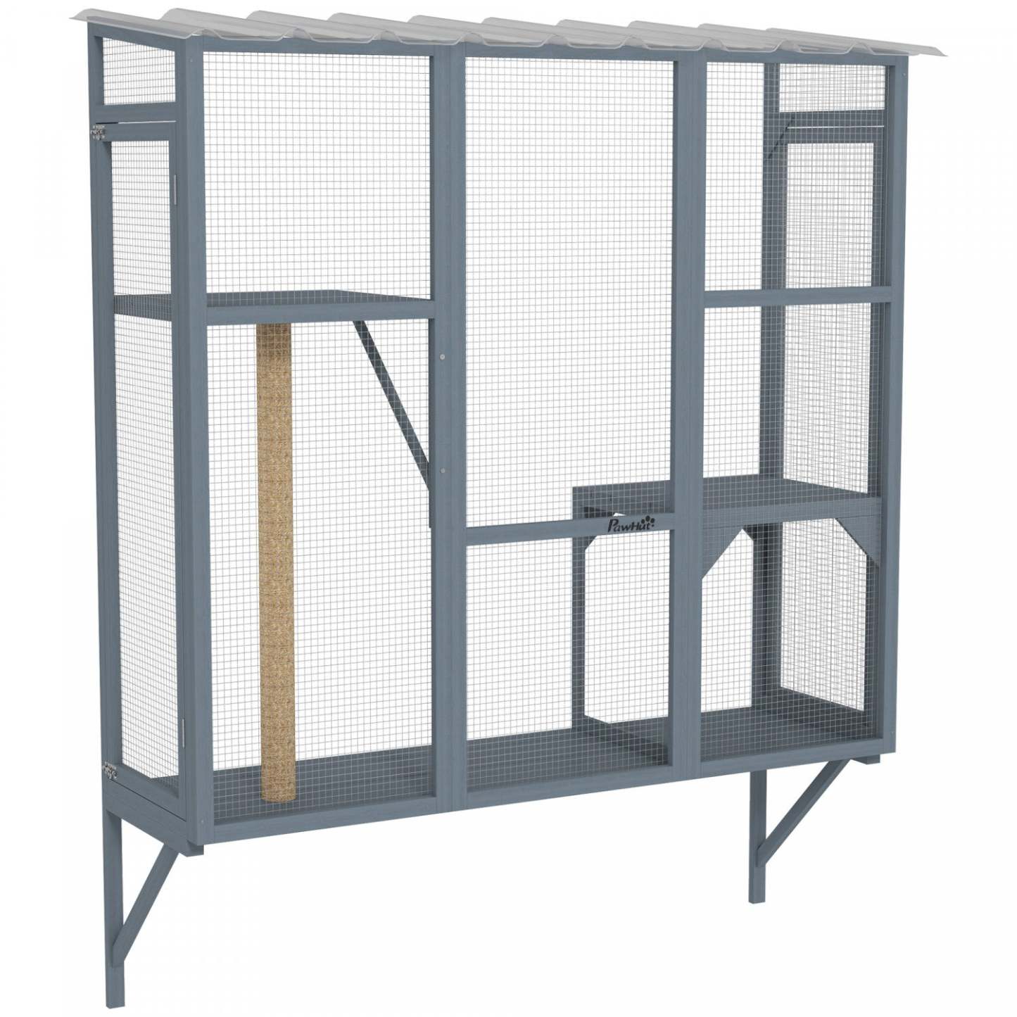 Pawhut Catio Enclos extérieur pour chats, boîte à fenêtre pour 2-3 chats avec 2 plateformes de saut et un griffoir, perchoir de fenêtre extensible sécurisé pour grands chats d'intérieur, gris