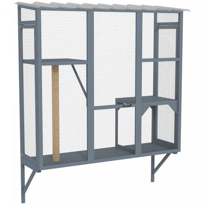 Pawhut Catio Enclos extérieur pour chats, boîte à fenêtre pour 2-3 chats avec 2 plateformes de saut et un griffoir, perchoir de fenêtre extensible sécurisé pour grands chats d'intérieur, gris