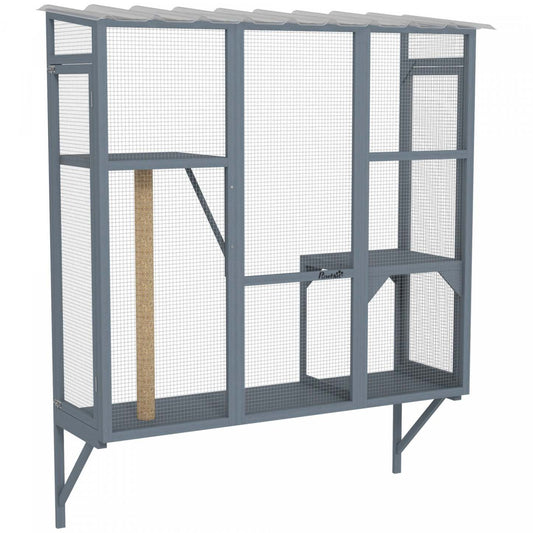 Pawhut Catio Enclos extérieur pour chats, boîte à fenêtre pour 2-3 chats avec 2 plateformes de saut et un griffoir, perchoir de fenêtre sécurisé extensible pour grands chats d'intérieur, gris